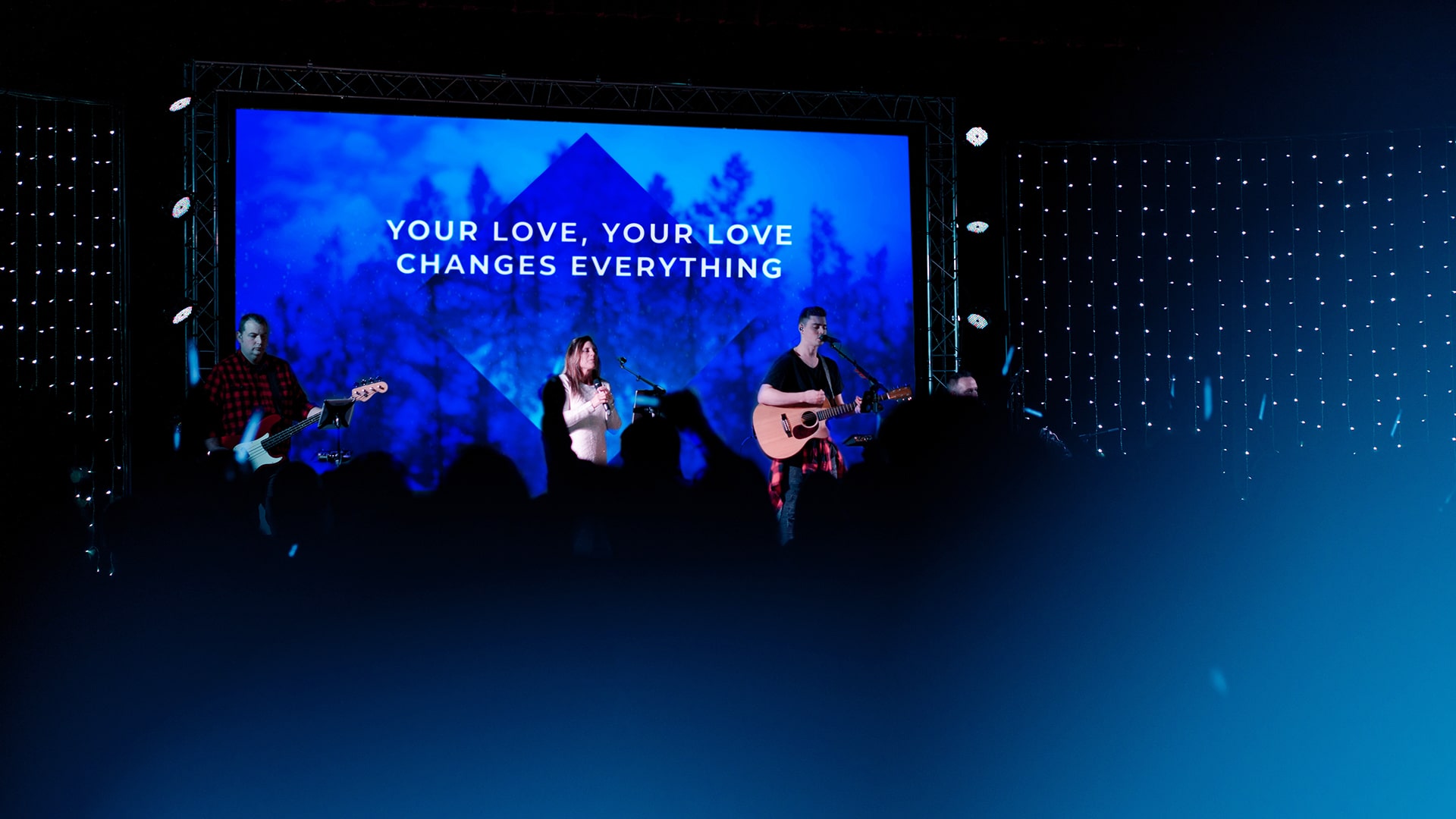 Stage with Christmas lights